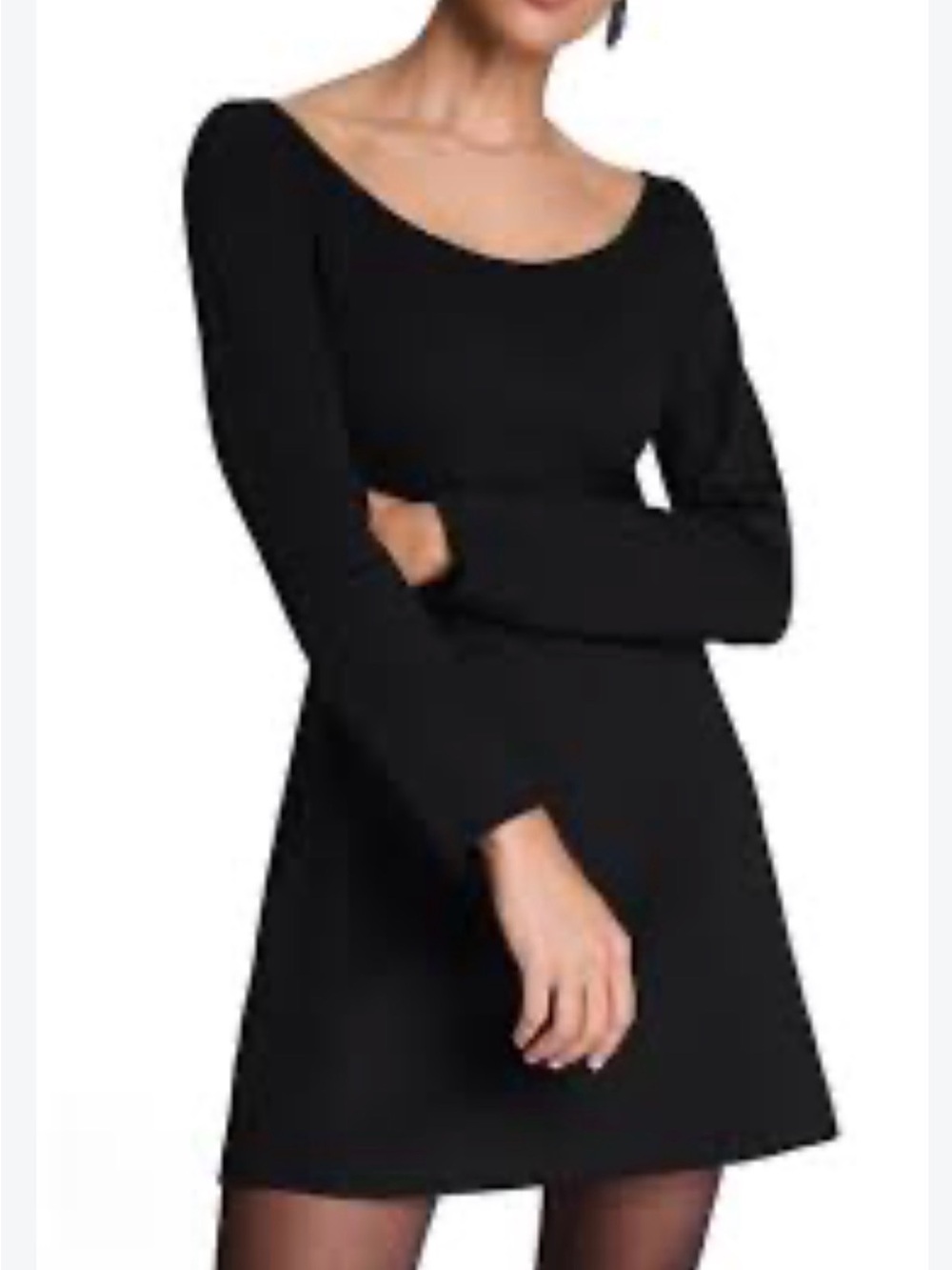 SPANX Black Long Sleeve Scoop-Neck A-Line Mini Dress